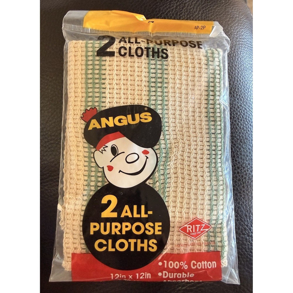 Angus All-Purpose Cloths 2 Pack 12x12 Cotton Green Stripe Reusable Absorbent VTG